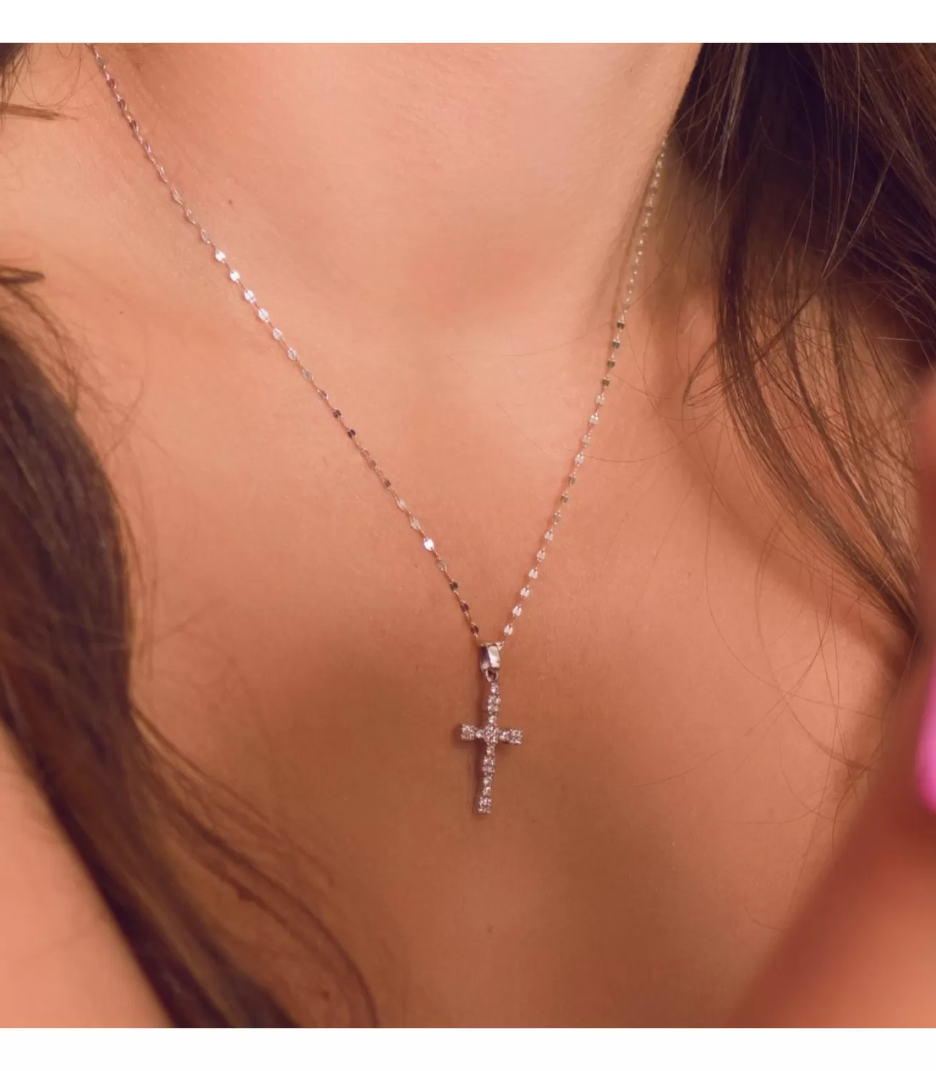Colgante De Mujer Oro Blanco 18K Cruz Gemas Iv<Alda Joyeros Hot