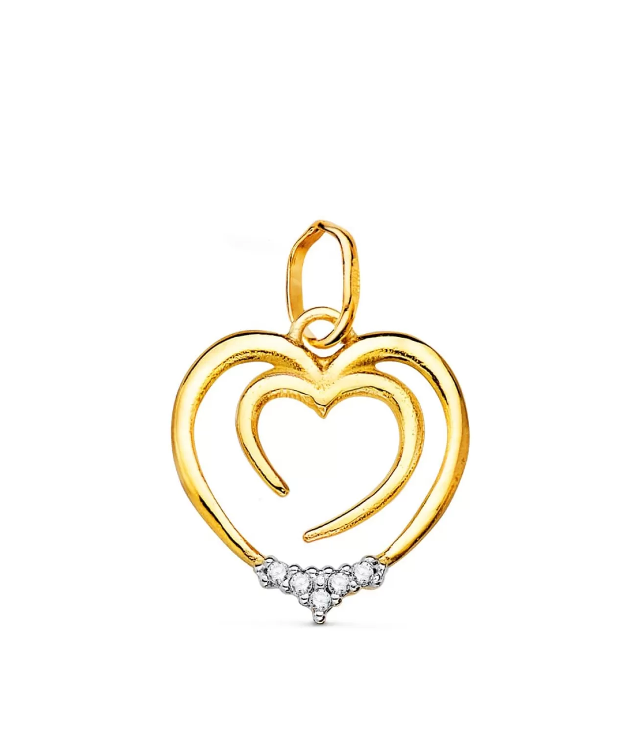 Colgante Oro Bicolor 18 K Doble Corazon 15 Mm<Alda Joyeros New