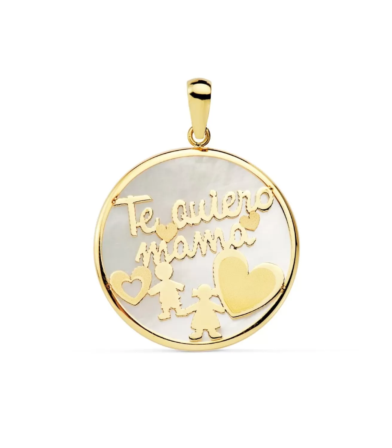 Colgante Te Quiero Mama Oro Amarillo 18K Nacar Y Silueta Nino Niña 20Mm<Alda Joyeros Hot