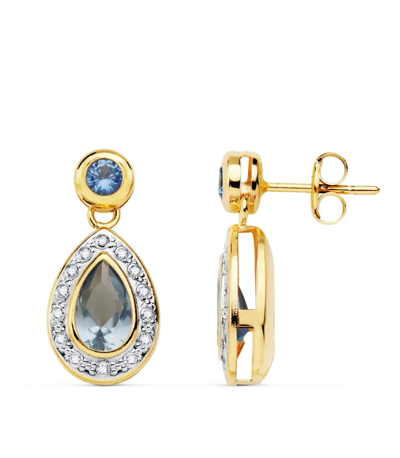 Pendientes Nebraska Oro Bicolor 18K Aguamarina 18Mm<Alda Joyeros New