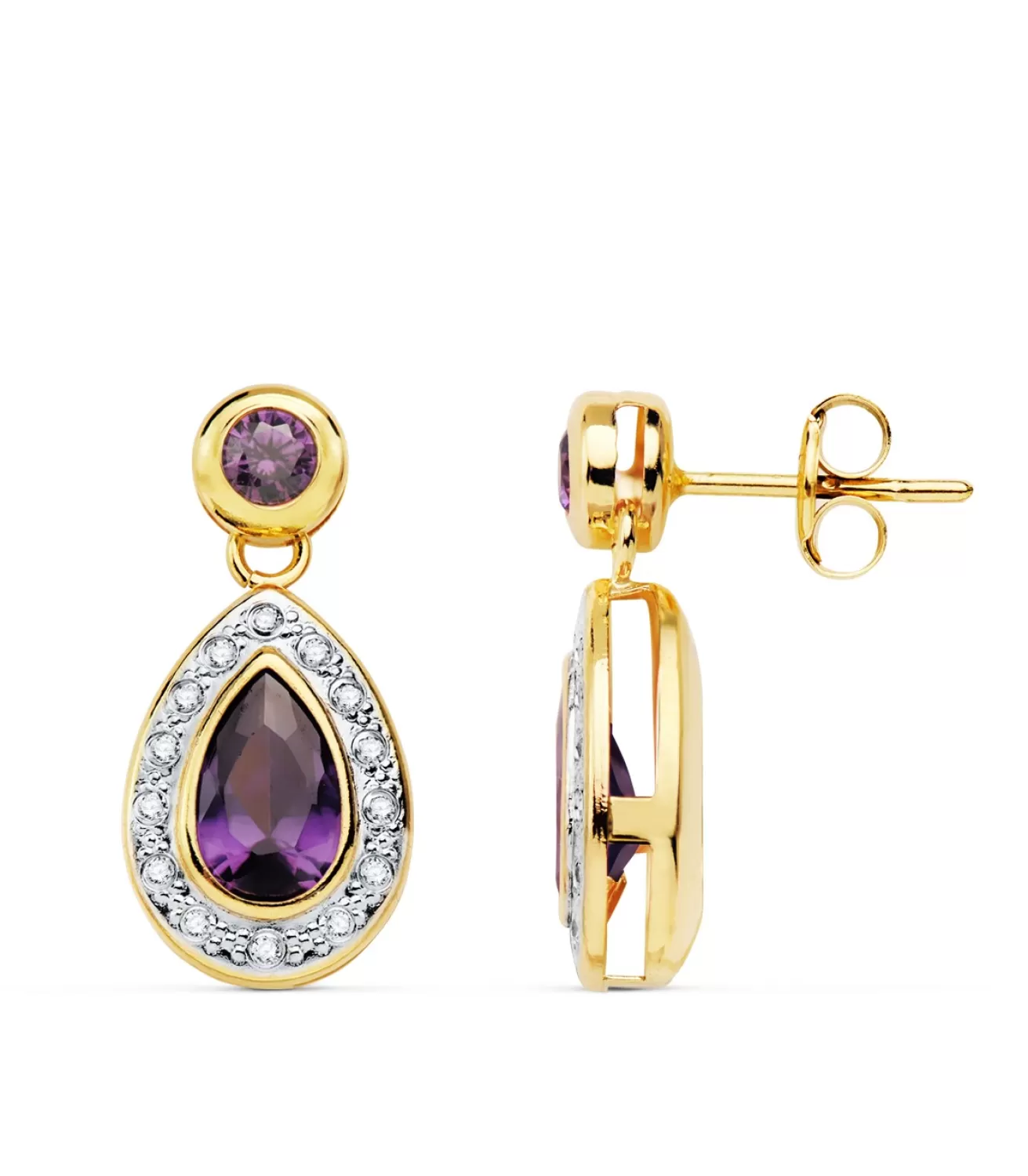 Pendientes Nebraska Oro Bicolor 18K Amatista 18Mm<Alda Joyeros Best